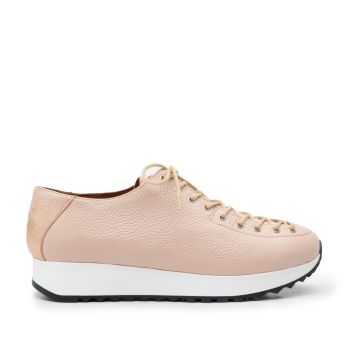 Pantofi casual dama cu siret pana in varf din piele naturala, Leofex- 194-2 Nude box sidefat de firma originala