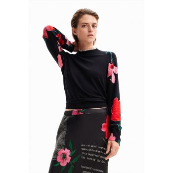 Pulover tricotat fin cu model floral ieftin
