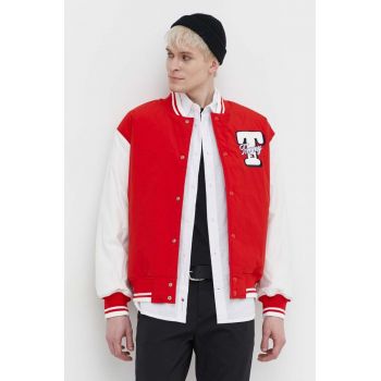 Tommy Jeans geacă bomber bărbați, culoarea roșu, de iarna, oversize DM0DM18702