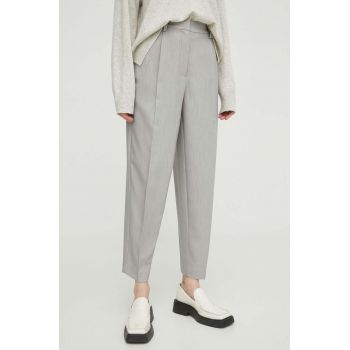 Bruuns Bazaar pantaloni femei, culoarea gri, mulata, high waist