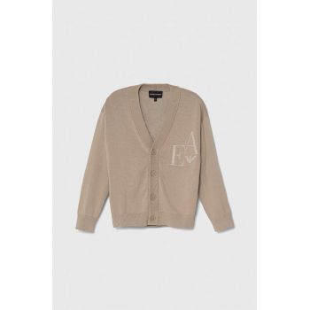 Emporio Armani cardigan copii culoarea maro, light