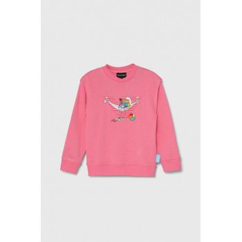 Emporio Armani hanorac de bumbac pentru copii x The Smurfs culoarea roz, cu imprimeu