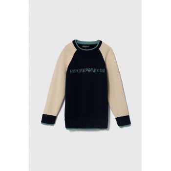 Emporio Armani pulover de bumbac pentru copii culoarea albastru marin, light