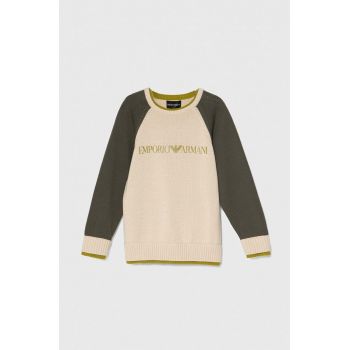 Emporio Armani pulover de bumbac pentru copii culoarea bej, light de firma original
