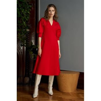 Rochie midi cu decolteu in V Scarlet