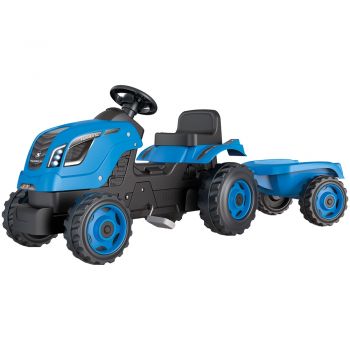 Tractor cu pedale si remorca Smoby Farmer XL albastru ieftin