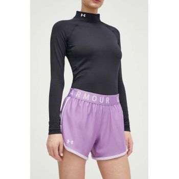 Under Armour pantaloni scurți de antrenament femei, culoarea violet, cu imprimeu, medium waist