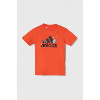 adidas tricou de bumbac pentru copii culoarea portocaliu, cu imprimeu