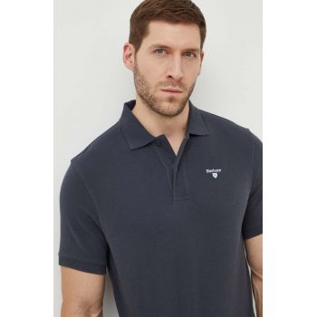 Barbour polo de bumbac culoarea albastru marin, neted ieftin