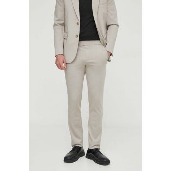 Bruuns Bazaar pantaloni barbati, culoarea bej, drept de firma originali