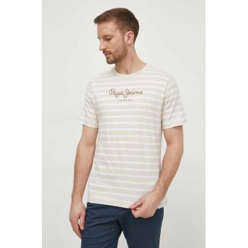 Pepe Jeans tricou din bumbac barbati, culoarea bej, modelator