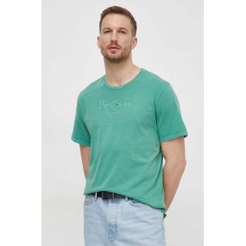 Pepe Jeans tricou din bumbac barbati, culoarea verde, cu imprimeu