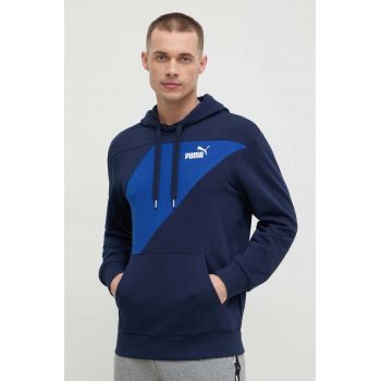 Puma bluză POWER bărbați, culoarea bleumarin, cu glugă, imprimeu 678931