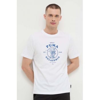 Puma tricou din bumbac bărbați, culoarea alb, cu imprimeu 624226