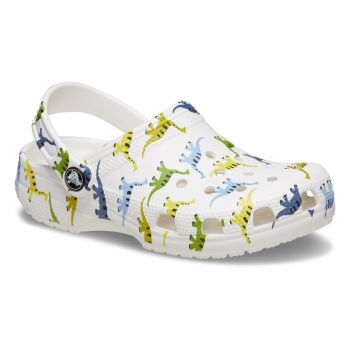 Saboti Crocs Classic Character Print Clog Kids Alb - Dinosaur ieftini