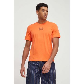 EA7 Emporio Armani tricou din bumbac barbati, culoarea portocaliu, neted de firma original