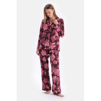 Pantaloni de pijama din viscoza cu imprimeu floral la reducere