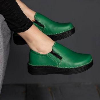 Pantofi piele naturala 9300 verde ieftini