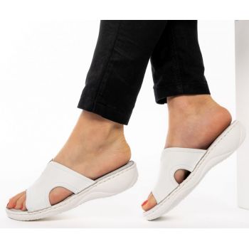 Papuci confortabili din piele Esme 801 Alb ieftini