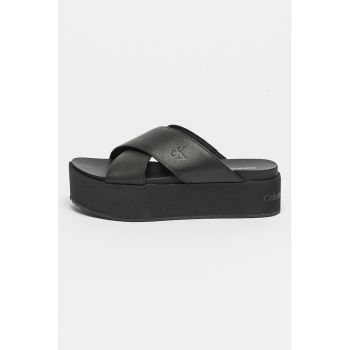 Papuci flatform de piele