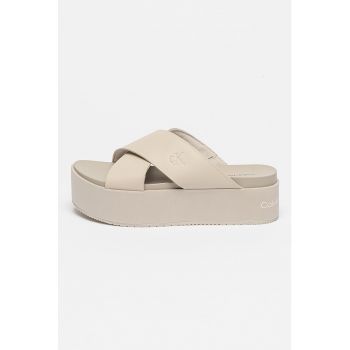 Papuci flatform de piele