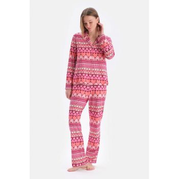 Pijama din amestec de modal cu imprimeu cu inimi ieftine