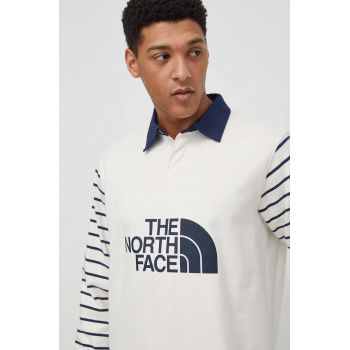 The North Face longsleeve din bumbac culoarea bej, cu imprimeu de firma original