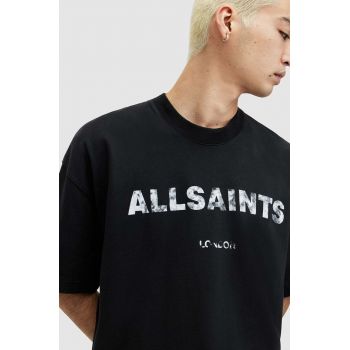 AllSaints tricou din bumbac FLOCKER barbati, culoarea negru, cu imprimeu la reducere