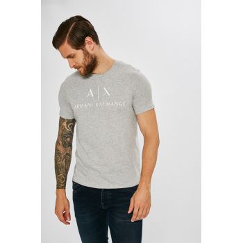 Armani Exchange tricou barbati, culoarea gri, cu imprimeu de firma original