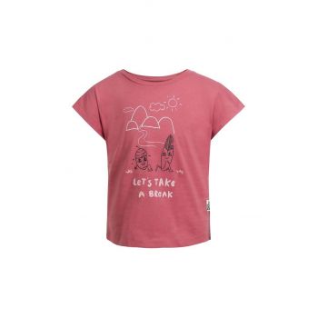 Jack Wolfskin tricou de bumbac pentru copii TAKE A BREAK culoarea roz