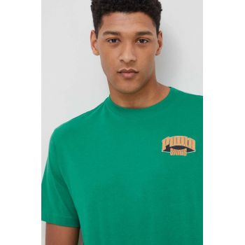 Puma tricou din bumbac bărbați, culoarea verde, cu imprimeu 624395 ieftin