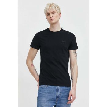 Superdry tricou din bumbac barbati, culoarea negru, neted