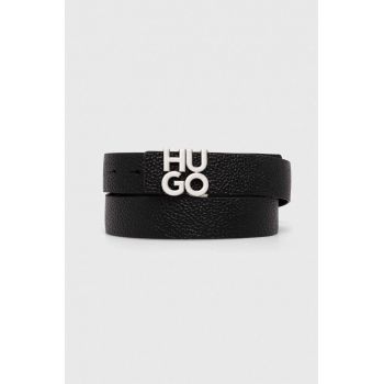 HUGO curea de piele barbati, culoarea negru