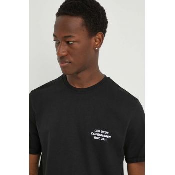 Les Deux tricou din bumbac barbati, culoarea negru, cu imprimeu