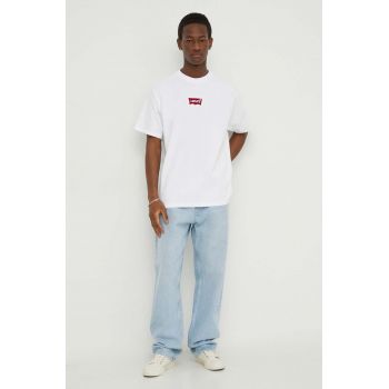 Levi's tricou din bumbac barbati, culoarea alb, cu imprimeu ieftin