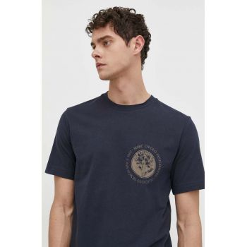 Marc O'Polo tricou din bumbac barbati, culoarea albastru marin, cu imprimeu de firma original