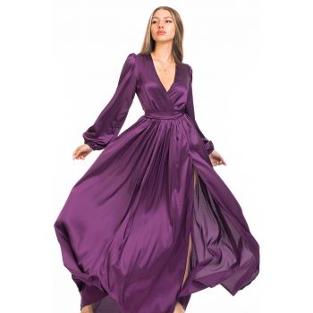 Rochie maxi evazata cu slit