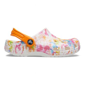 Saboți Crocs Kids' Classic Tie-Dye Graphic New Clog Portocaliu - Orange Zing/Multi ieftini