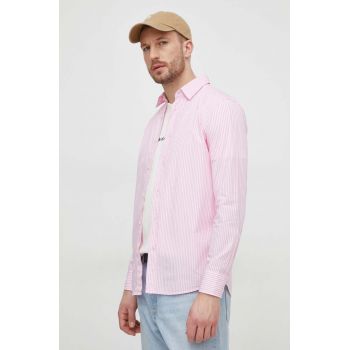 United Colors of Benetton camasa din bumbac barbati, culoarea roz, cu guler clasic, regular de firma originala