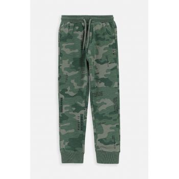Coccodrillo pantaloni de trening din bumbac pentru copii culoarea verde, neted ieftini