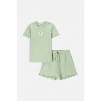 Coccodrillo pijamale de bumbac pentru copii culoarea verde, cu imprimeu