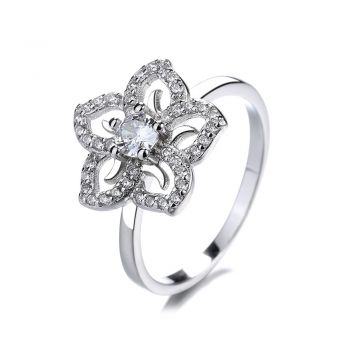 Inel argint 925, JW885, model floare, placat cu rodiu Inel argint 925, JW885, model floare, placat cu rodiu