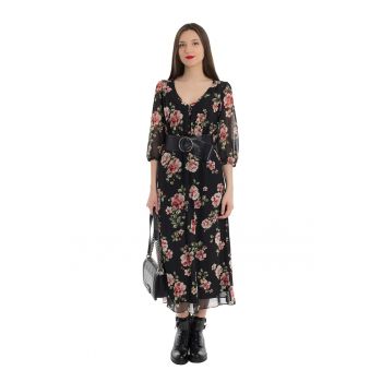 Rochie midi cu decolteu in V si imprimeu floral Linda