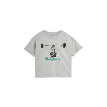 Mini Rodini tricou de bumbac pentru copii Club muscles culoarea gri, cu imprimeu