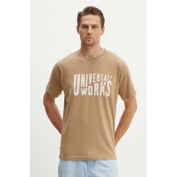 Universal Works tricou din bumbac MYSTERY TRAIN PRINT TEE bărbați, culoarea bej, cu imprimeu, 29182 Universal Works tricou din bumbac MYSTERY TRAIN PRINT TEE bărbați, culoarea bej, cu imprimeu, 29182