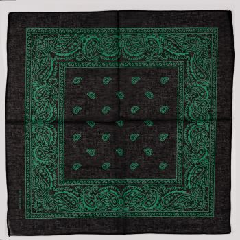 Bandana tip batic patrat cu imprimeu verde pe negru