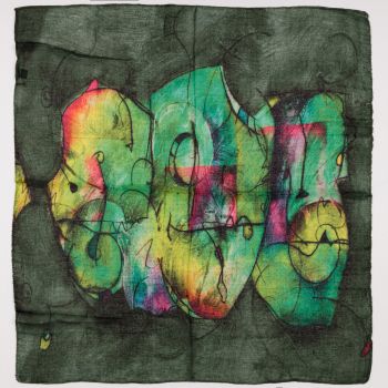 Esarfa tip batic cu imprimeu grafic abstract pe fond verde
