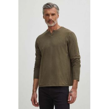 Medicine longsleeve din bumbac barbati, culoarea verde, neted