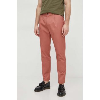 Sisley pantaloni de bumbac culoarea roz, drept de firma originali