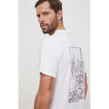 Columbia tricou din bumbac Rockaway River bărbați, culoarea alb, cu imprimeu 2022171 ieftin